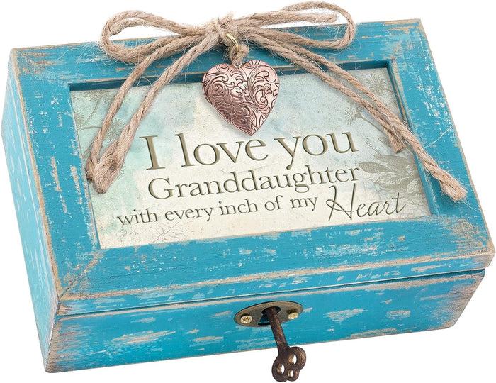 ebros gift I Love You Granddaughter Locket Heart Teal Wood Musical Trinket Box 4"X6"