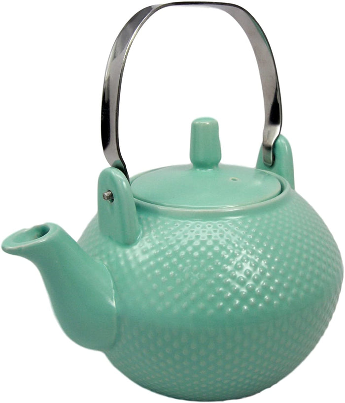 Ebros Gift Imperial Spotted Texture Teapot With Stainless Steel Handle 28oz (Aquamarine Blue)