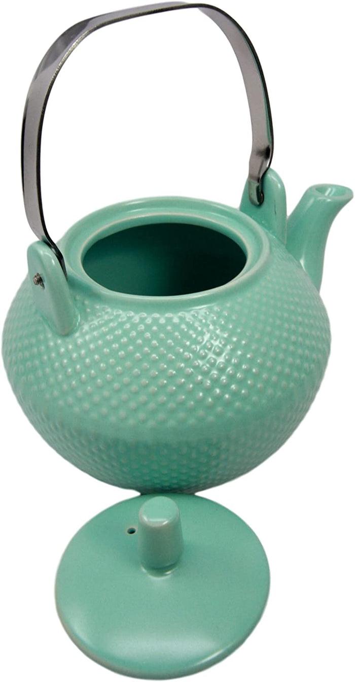 Ebros Gift Imperial Spotted Texture Teapot With Stainless Steel Handle 28oz (Aquamarine Blue)