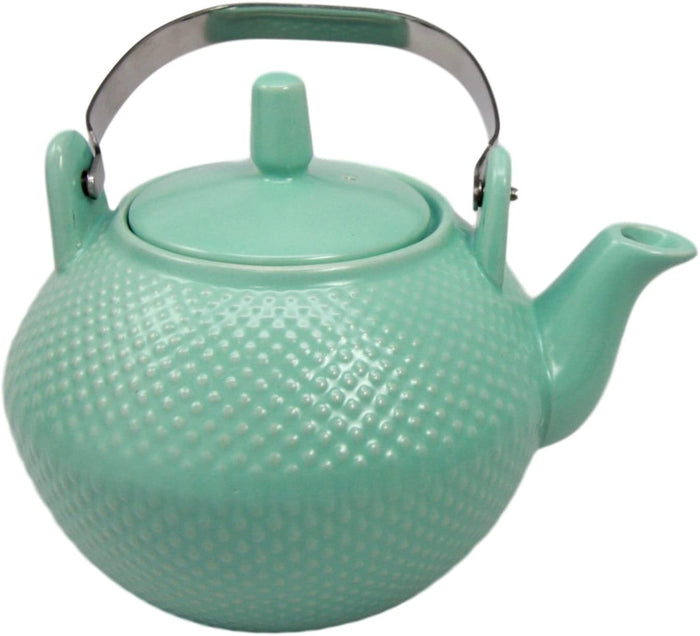 ebros gift Imperial Spotted Texture Teapot With Stainless Steel Handle 28oz (Aquamarine Blue)