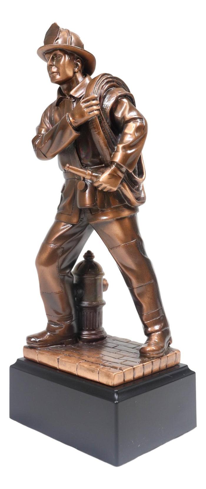 Ebros Gift In Line Of Duty Fireman Carrying Hose By Hydrant Statue 12"H Fire Fighter Decor