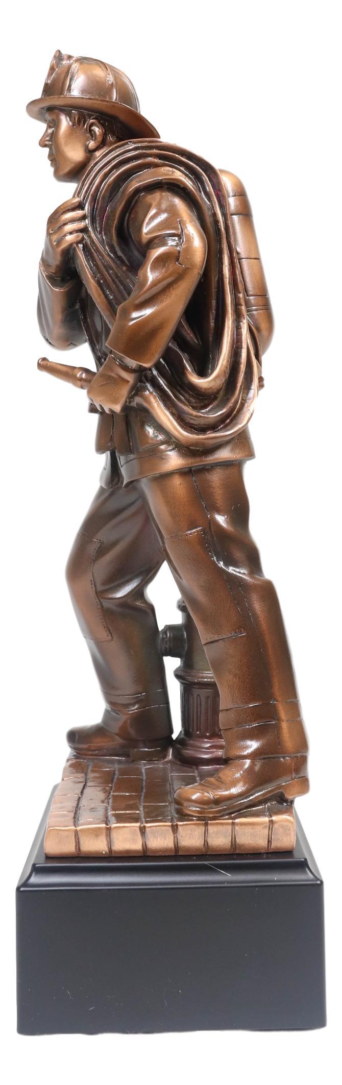 Ebros Gift In Line Of Duty Fireman Carrying Hose By Hydrant Statue 12"H Fire Fighter Decor