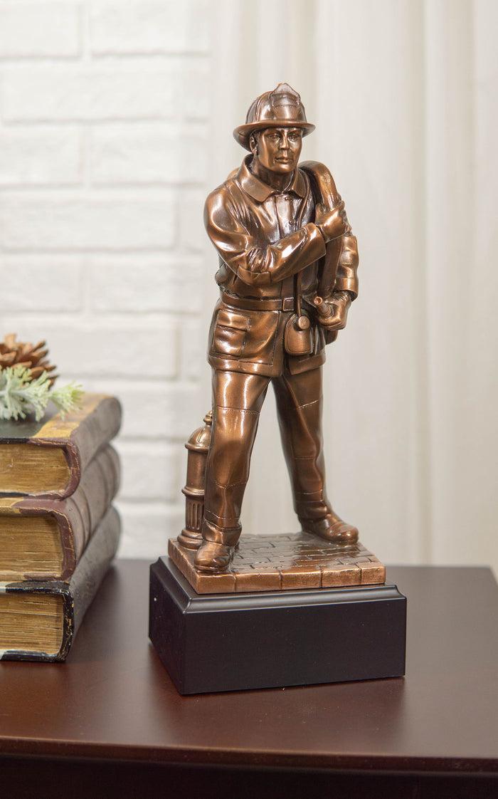 ebros gift In Line Of Duty Fireman Carrying Hose By Hydrant Statue 12"H Fire Fighter Decor
