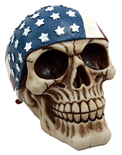 Ebros Gift Independence Day Patriotic Skull With US Flag Banner Bandana Decorative Figurine
