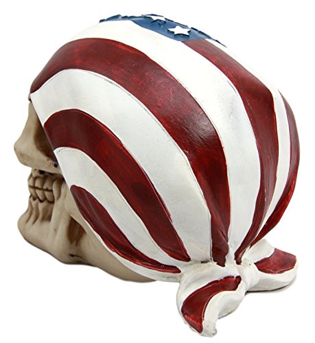 Ebros Gift Independence Day Patriotic Skull With US Flag Banner Bandana Decorative Figurine