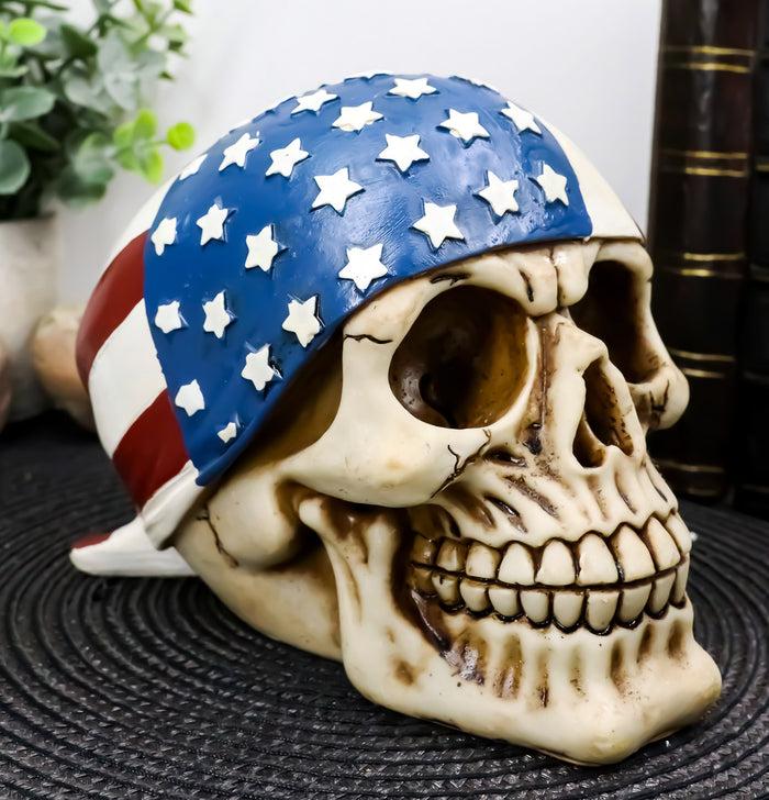 ebros gift Independence Day Patriotic Skull With US Flag Banner Bandana Decorative Figurine