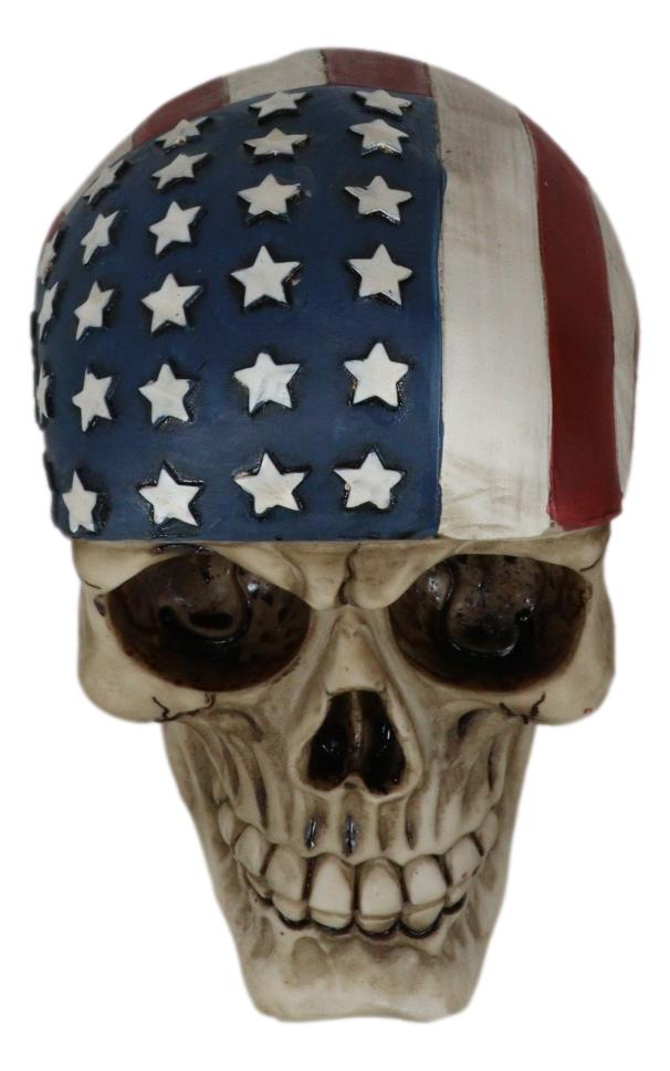 Ebros Gift Independence Day Patriotic US Flag Stars And Stripes Skull Bandana Figurine