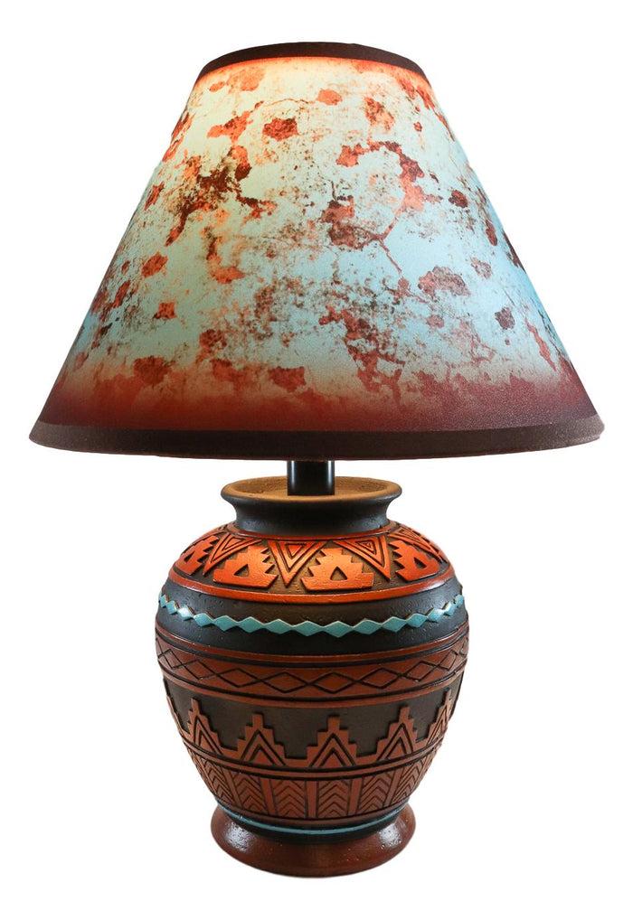 Ebros Gift Indian Tribal Southwest Navajo Vector Brown Petite Vase Table Lamp With Shade