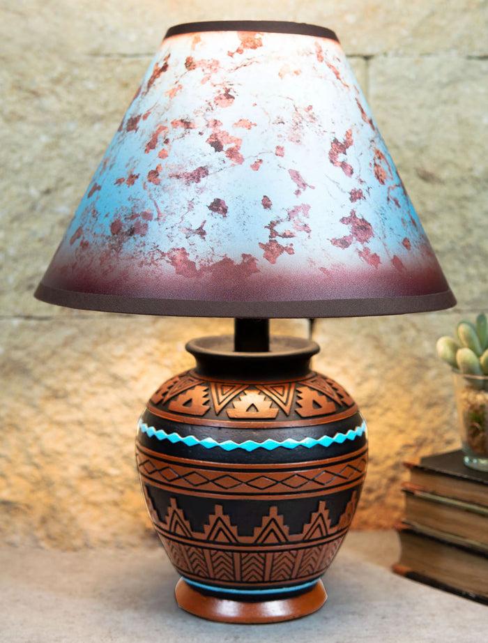 ebros gift Indian Tribal Southwest Navajo Vector Brown Petite Vase Table Lamp With Shade
