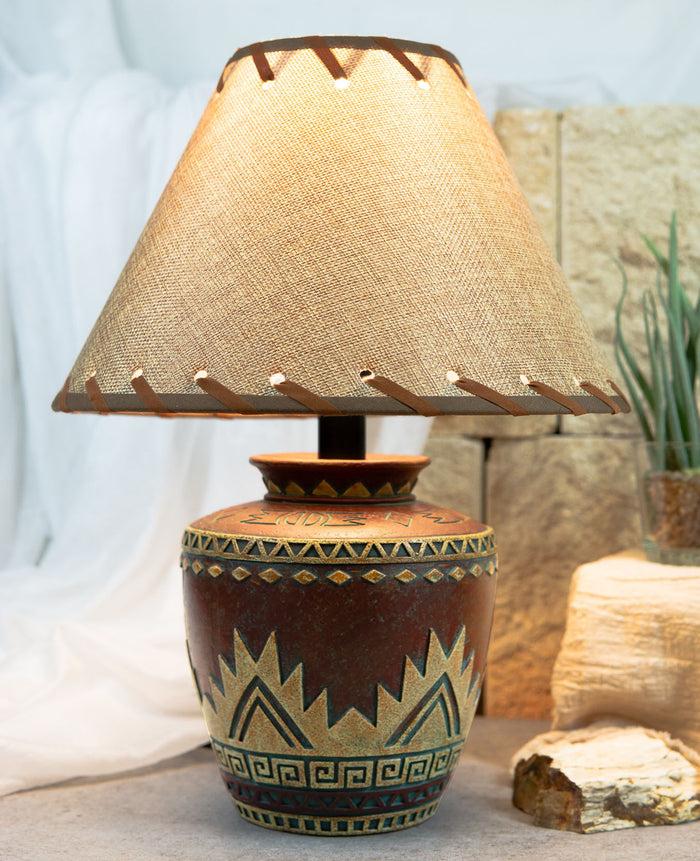 ebros gift Indian Tribal Southwest Navajo Vector Red Petite Vase Table Lamp W/ Burlap Shade