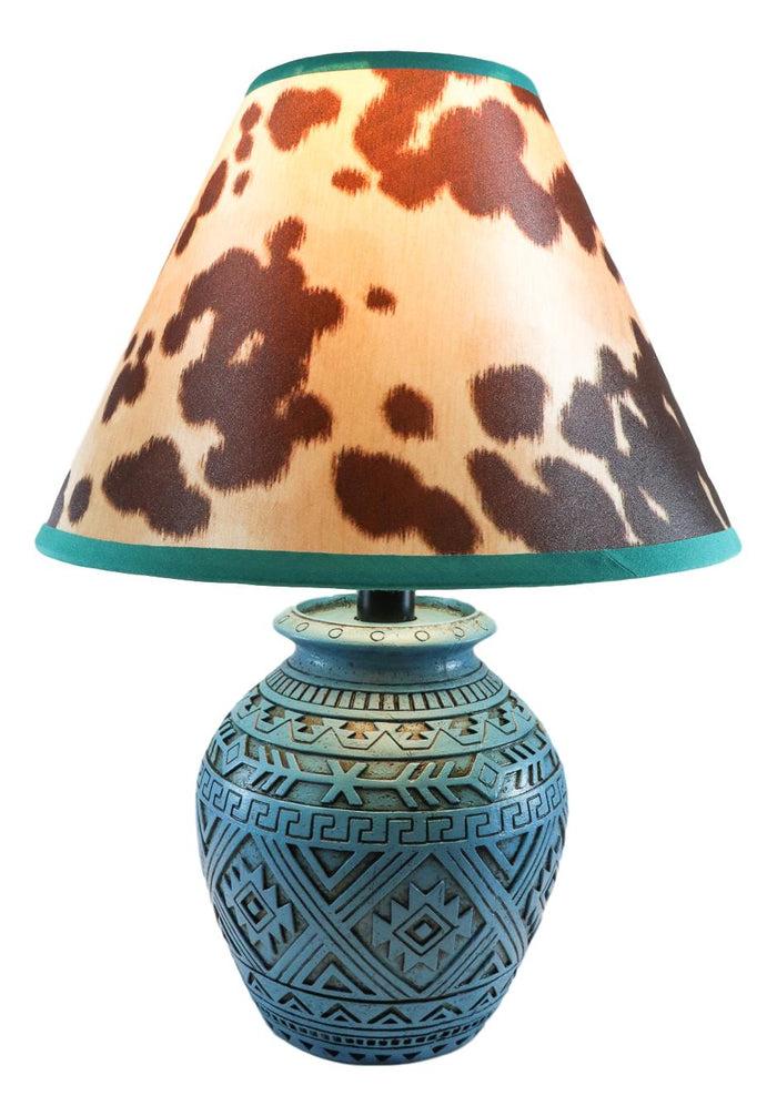 Ebros Gift Indian Tribal Southwest Navajo Vector Turquoise Petite Vase Table Lamp W/ Shade