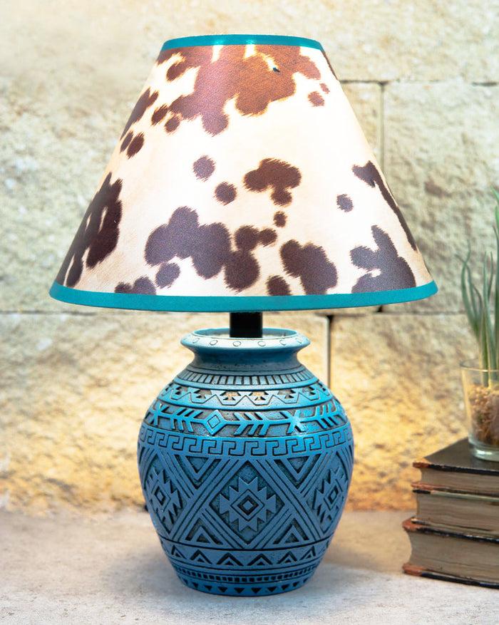 ebros gift Indian Tribal Southwest Navajo Vector Turquoise Petite Vase Table Lamp W/ Shade