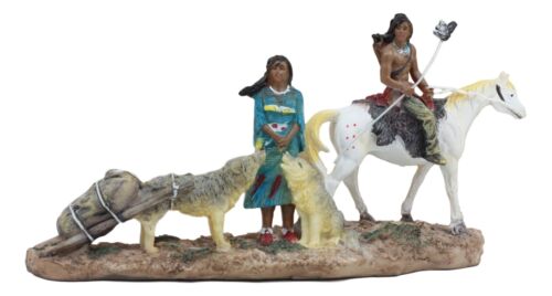 Ebros Gift Indigenous Native American Indian Family With Horse And Wolves Migration Statue