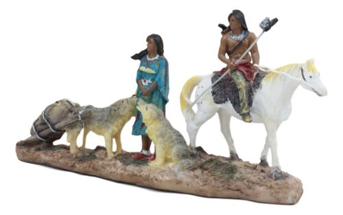 Ebros Gift Indigenous Native American Indian Family With Horse And Wolves Migration Statue