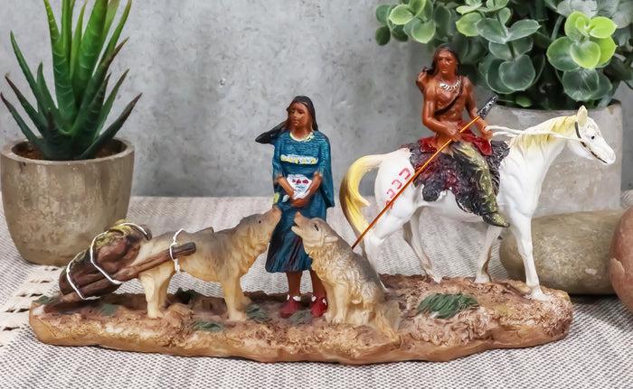 ebros gift Indigenous Native American Indian Family With Horse And Wolves Migration Statue