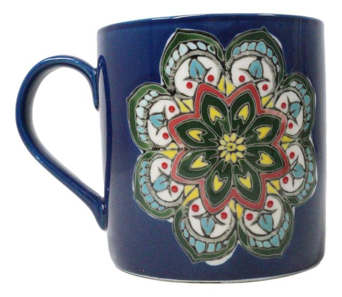 Ebros Gift Indigo Ajna Eye Brow Chakra Zen Flower Of Life Mandala Circle Ceramic Mug Cup
