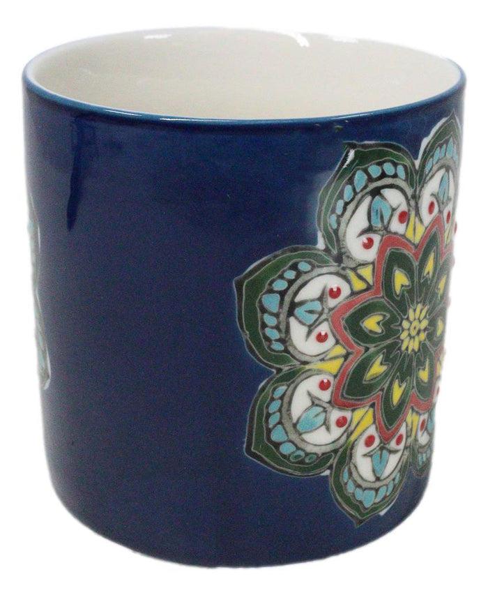 Ebros Gift Indigo Ajna Eye Brow Chakra Zen Flower Of Life Mandala Circle Ceramic Mug Cup