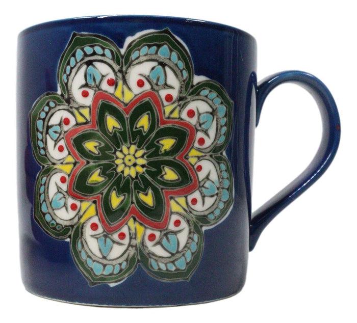 ebros gift Indigo Ajna Eye Brow Chakra Zen Flower Of Life Mandala Circle Ceramic Mug Cup