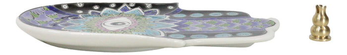 Ebros Gift Indigo Chakra Hamsa Palm Mandala And Evil Eye Ceramic Dish Brass Incense Holder