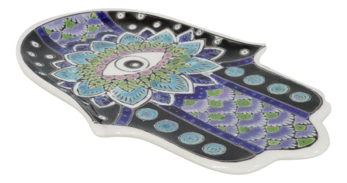 Ebros Gift Indigo Chakra Hamsa Palm Mandala And Evil Eye Ceramic Dish Brass Incense Holder