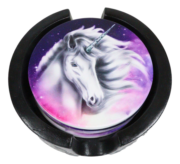 Ebros Gift Indigo Night Sky Sacred Unicorn Floral Lace Coaster Set With 4 Ceramic Coasters