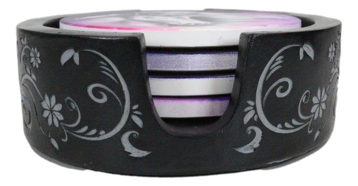 Ebros Gift Indigo Night Sky Sacred Unicorn Floral Lace Coaster Set With 4 Ceramic Coasters