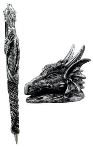 Ebros Gift Ink Of Fire Spirit Dragon Pen With Dragon Head Base Holder Figurine Office Desk