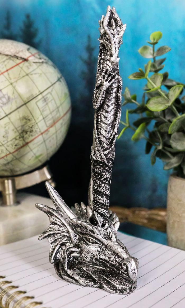 ebros gift Ink Of Fire Spirit Dragon Pen With Dragon Head Base Holder Figurine Office Desk