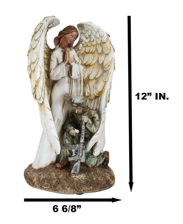 Ebros Gift Inspirational Memorial Kneeling Soldier With Guardian Angel Praying Figurine