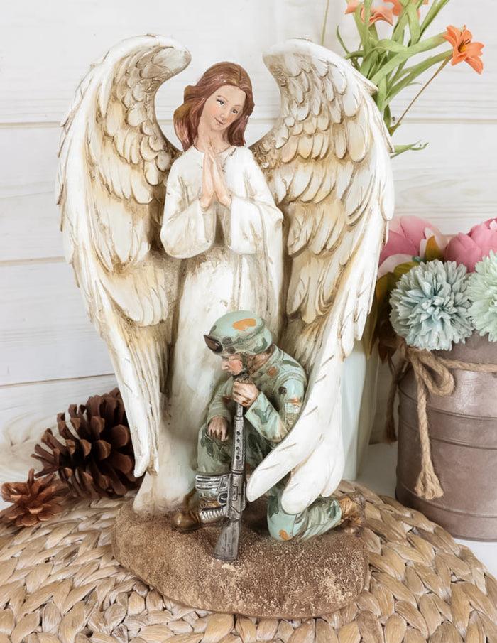 ebros gift Inspirational Memorial Kneeling Soldier With Guardian Angel Praying Figurine