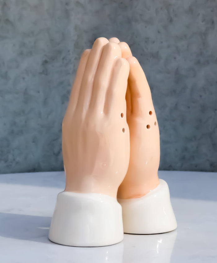 ebros gift Inspirational Religious Themed Praying Hands Ceramic Salt Pepper Shakers Set