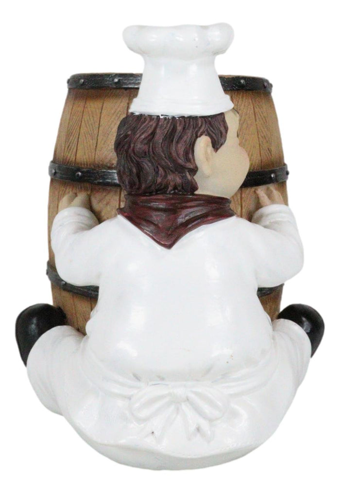 Ebros Gift Iron Chef Jean Hugging Wooden Old Fashioned Wine Barrel Kitchen Utensil Holder