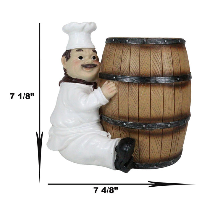 Ebros Gift Iron Chef Jean Hugging Wooden Old Fashioned Wine Barrel Kitchen Utensil Holder