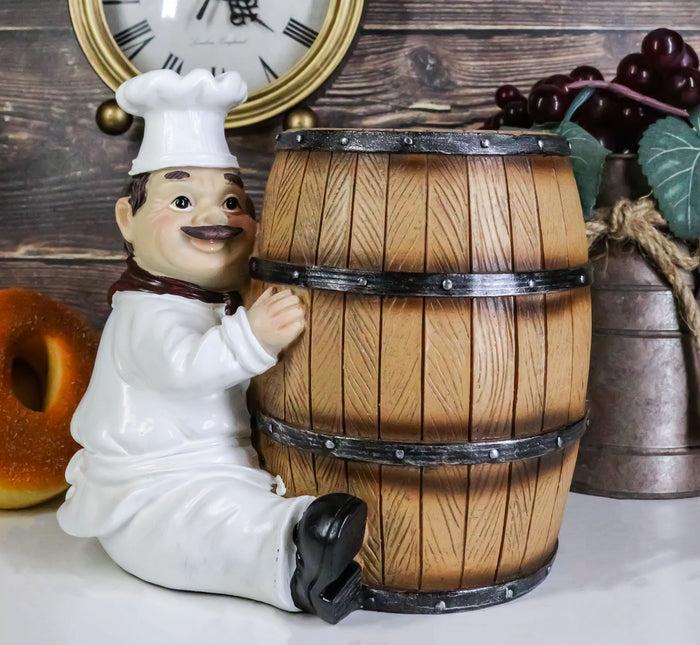 ebros gift Iron Chef Jean Hugging Wooden Old Fashioned Wine Barrel Kitchen Utensil Holder