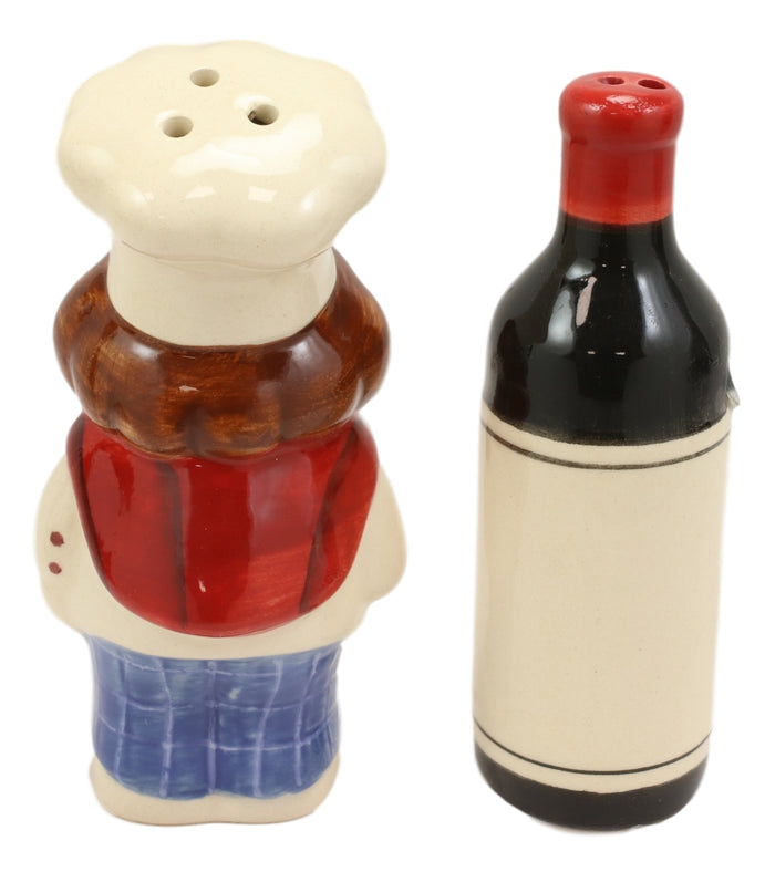Ebros Gift Italian Drunk Chef Kissing Wine Bottle Ceramic Salt Pepper Shakers Figurine Set
