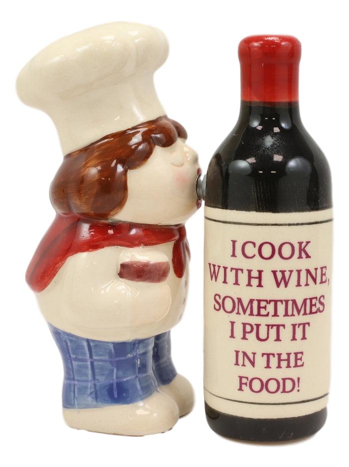 Ebros Gift Italian Drunk Chef Kissing Wine Bottle Ceramic Salt Pepper Shakers Figurine Set