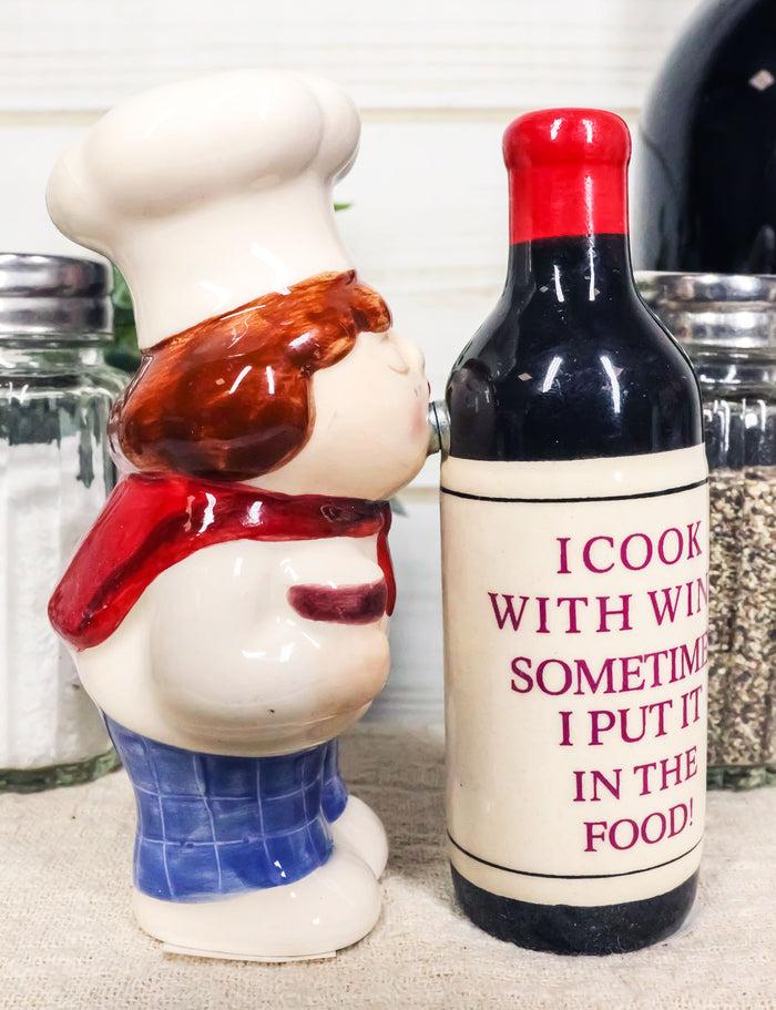 ebros gift Italian Drunk Chef Kissing Wine Bottle Ceramic Salt Pepper Shakers Figurine Set