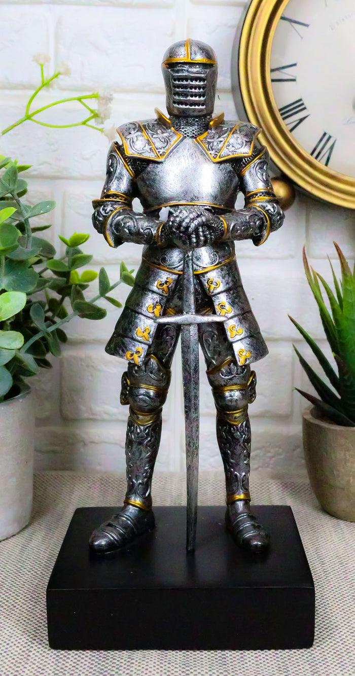ebros gift Italian Medieval Knight Statue On Black Pedestal Base 9"Tall Suit of Armor