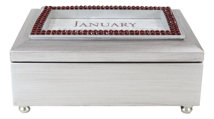 Ebros Gift January Birthday Month Red Garnet Birthstones Silver Tone Musical Trinket Box