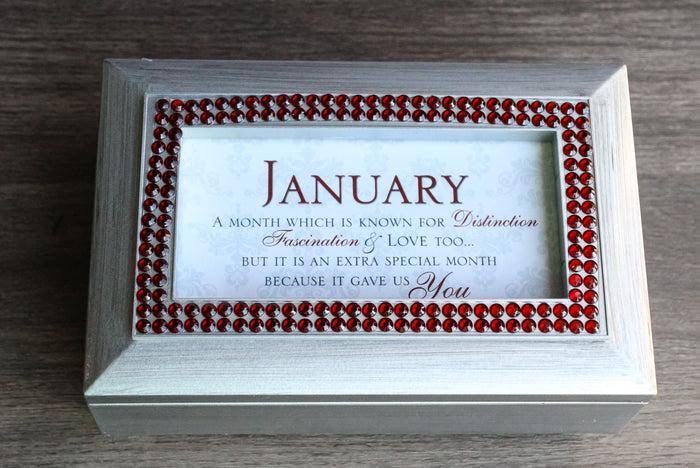ebros gift January Birthday Month Red Garnet Birthstones Silver Tone Musical Trinket Box