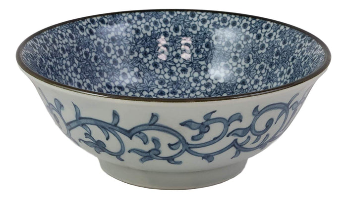 Ebros Gift Japan Made Blue & White Ming Style Floral Blossoms Ceramic Soup Bowls Pack Of 4