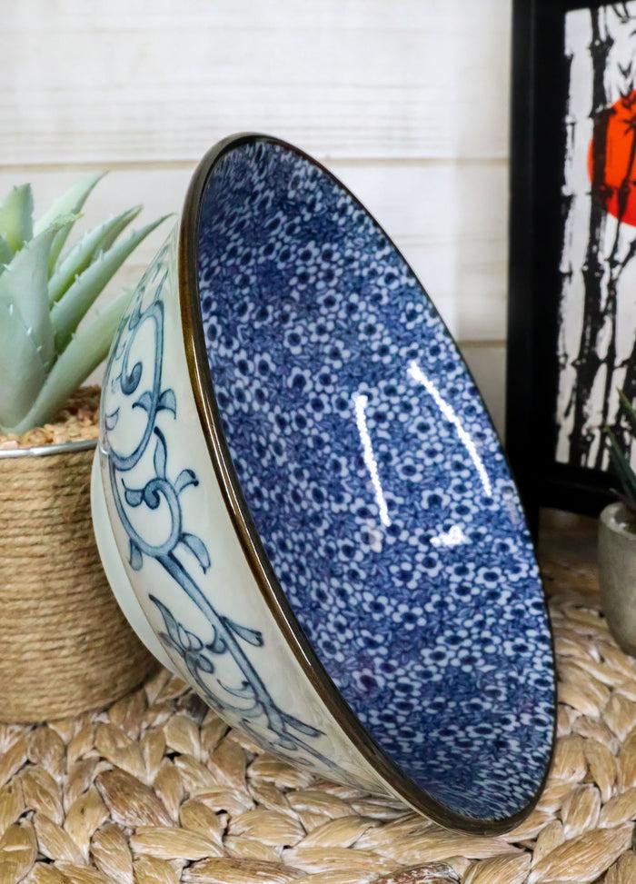 Ebros Gift Japan Made Blue & White Ming Style Floral Blossoms Ceramic Soup Bowls Pack Of 4