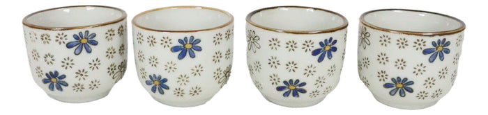 Ebros Gift Japanese 7oz Blue White Sakura Cherry Blossoms Sake Flask With Four Cups Set