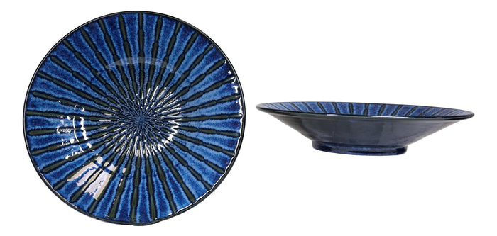 Ebros Gift Japanese Blue Cascading Water Reduction Glazed Ceramic Shallow Bowls Pack Of 2
