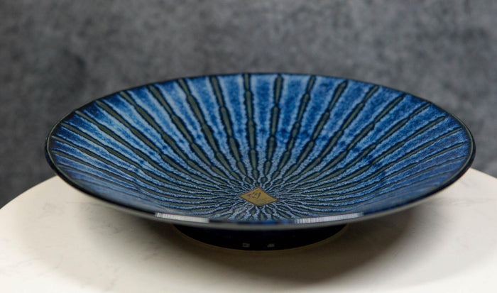 Ebros Gift Japanese Blue Cascading Water Reduction Glazed Ceramic Shallow Bowls Pack Of 2