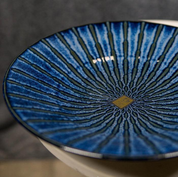 ebros gift Japanese Blue Cascading Water Reduction Glazed Ceramic Shallow Bowls Pack Of 2