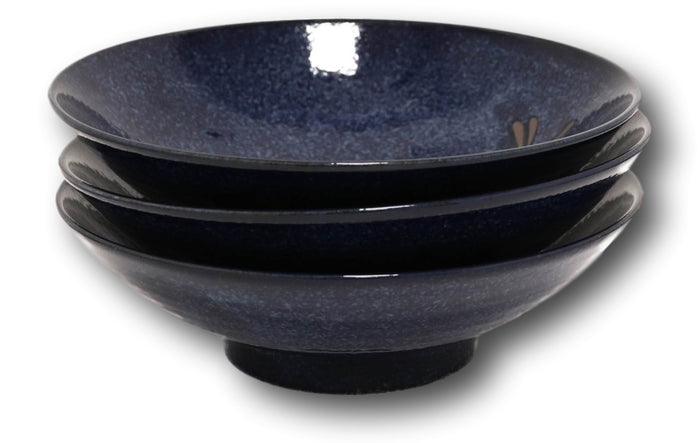Ebros Gift Japanese Blue Dragonfly Pasta Salad Soup Rice Ceramic Shallow Bowls Set Of 3