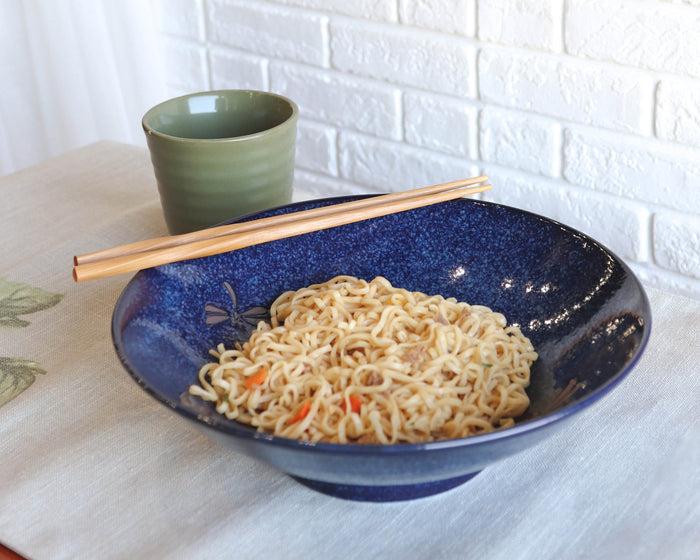 Ebros Gift Japanese Blue Dragonfly Pasta Salad Soup Rice Ceramic Shallow Bowls Set Of 3