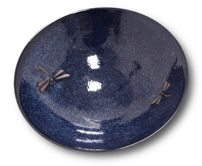 ebros gift Japanese Blue Dragonfly Pasta Salad Soup Rice Ceramic Shallow Bowls Set of 3