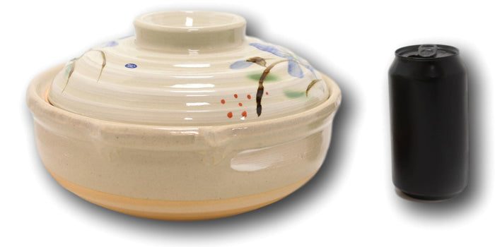 Ebros Gift Japanese Blue Floral Donabe Stoneware Hot Clay Pot Casserole With Lid 72 FLOZ
